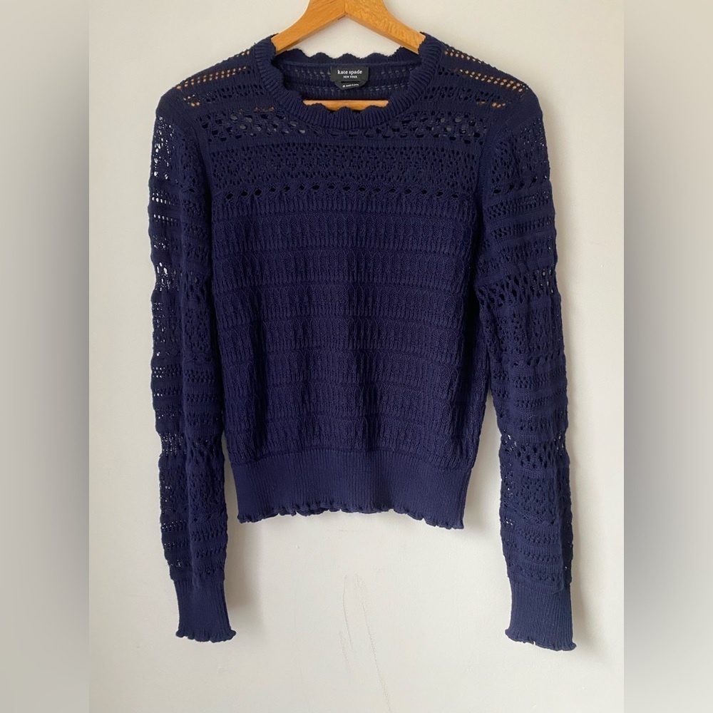 Kate Spade Sweater Women’s Medium Scallop Lace Sweater Navy Blue - Picture 3 of 9